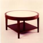 Laurence Coffee Table
Mahogany—Wenge Color
36” Diameter x 21.5” High
Top Inset With Matte Goatskin Pie Wedge
Available in Custom Sizes & Finishes
<A  HREF="http://www.imambience.com/Laurence_Coffee_Table.pdf"><b>Click here</b> </A>to view and download tearsheet.