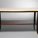 Rebecca Console Table
Top in Leather Parchment Squares, Gold Leaf Trim, and Wood in Wenge Color
48” Wide x 20” Deep x 30” High
Available in Custom Sizes & Finishes
<A  HREF="http://www.imambience.com/Rebecca_Console_Table.pdf"><b>Click here</b> </A>to view and download tearsheet.