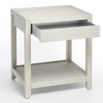 Asha End Table (drawer open)
In Two Tone Gold/Silver Metallic Linen
24” Wide x 20” Deep x 28" High
Available in Custom Sizes & Finishes
<A HREF="http://www.imambience.com/Asha_EndTable_TearSheet.pdf"><b>Click Here </b></A>to view and download tearsheet